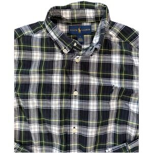 Ralph Lauren Polo Boys Size 7 Blue Green Plaid Button-Down‎ Dress Shirt Preppy